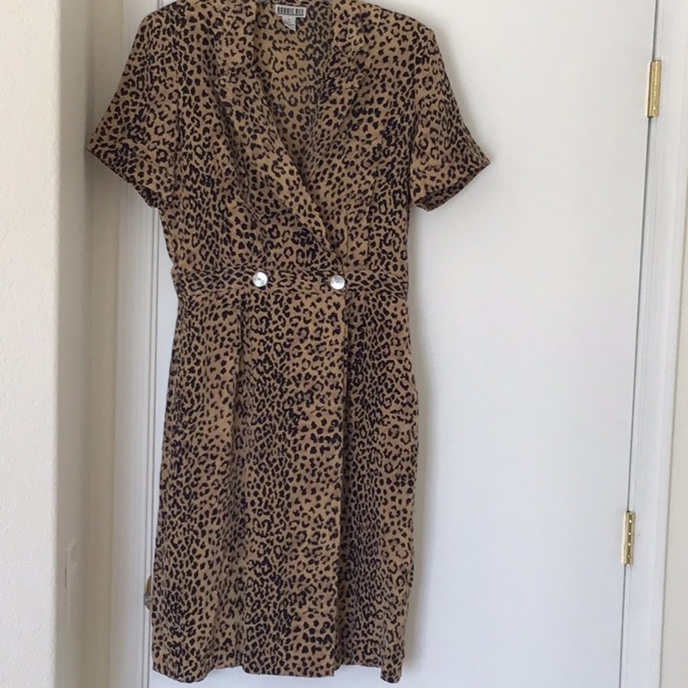 Robbie Bee Silk Animal Print Faux Wrap Dress